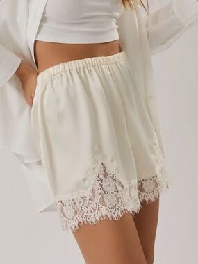 Elegant Lace Trim Satin Shorts